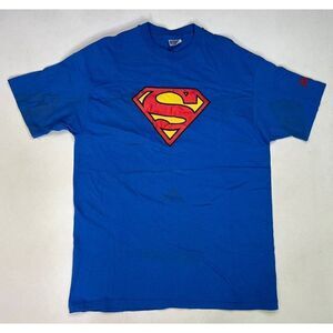 VINTAGE DC Comics Superman Graphitti T-shirt Men XL Blue USA 90s Single Stitch